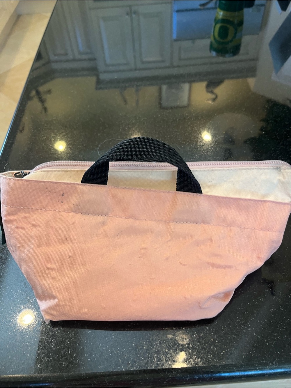Portable Pink Canvas Cosmetic Bag with Black Handle